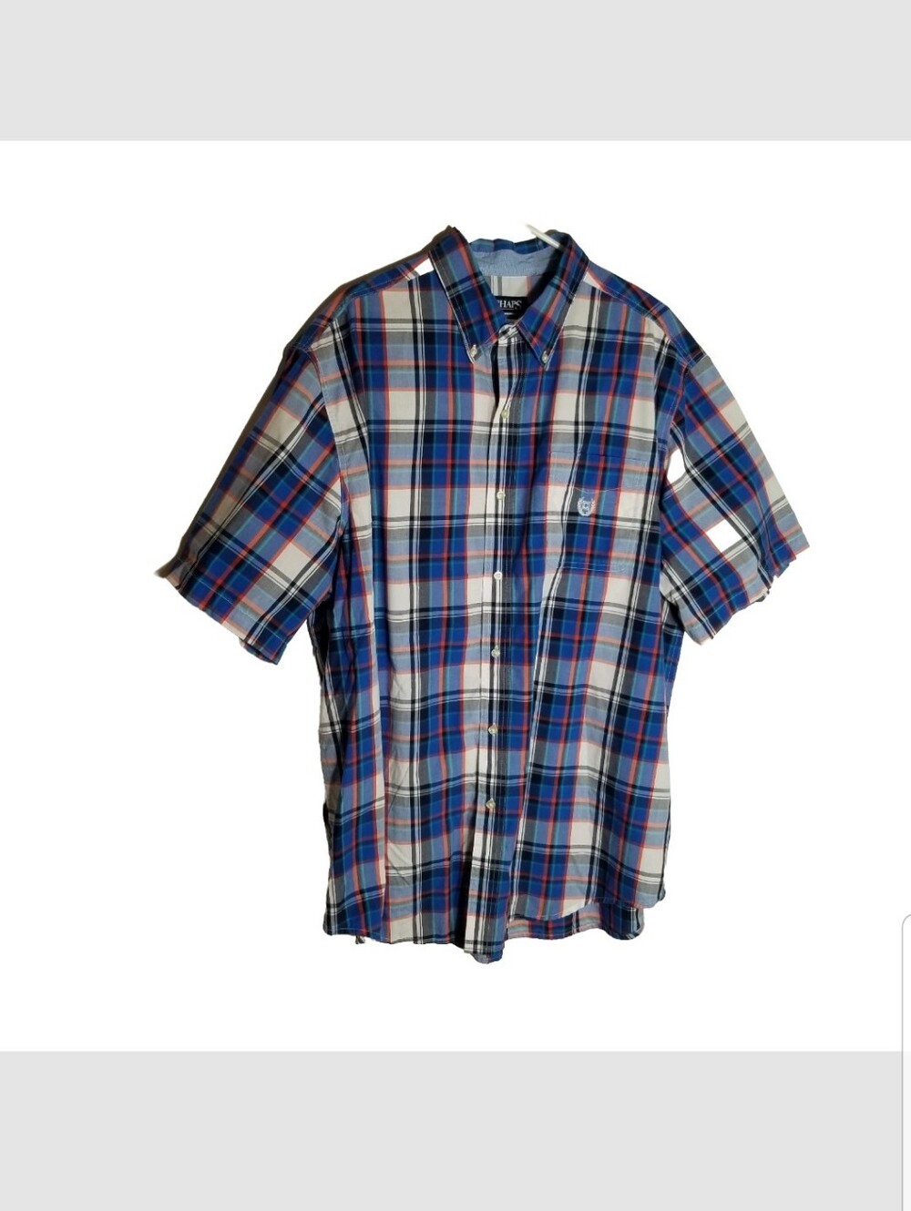 Chaps Shirt Men's 2XLT Tall Blue Plaid Short Sleeve Casual Pocket Button Down